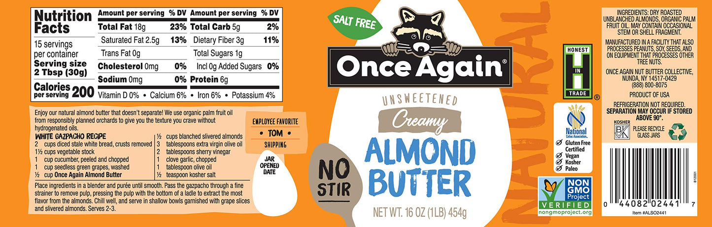 Once Again Almond butter No Stir, 16 oz
