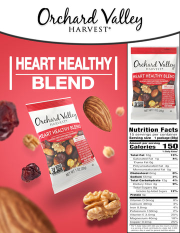 Orchard Valley Harvest Heart Healthy Blend, 1 Ounce Bags (Pack Of 15), Almonds, Cranberries, Walnuts, And Chickpeas, Gluten Free