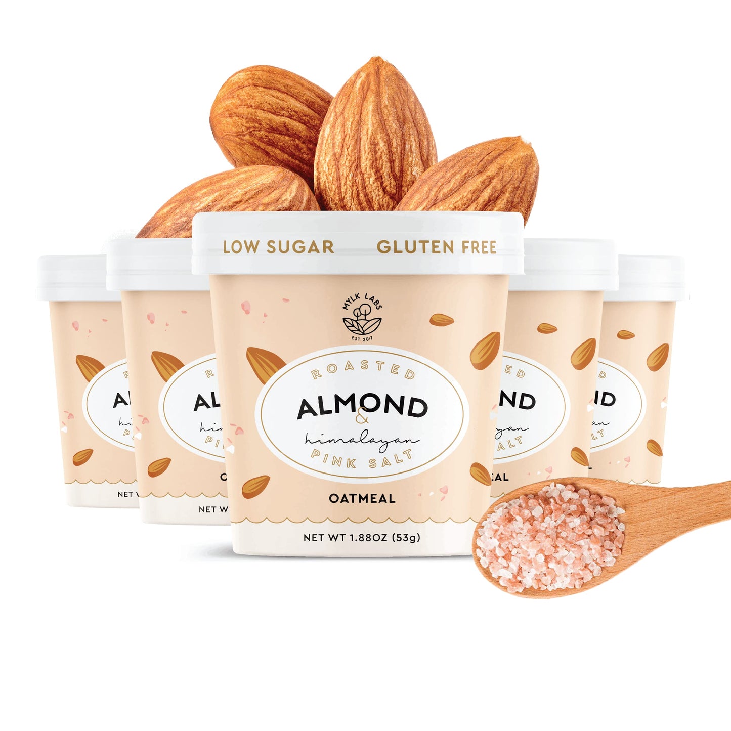 Mylk Labs - Roasted Almond Instant Oatmeal cups - gluten Free High Fiber High Protein Non gMO Low Sugar Quick Breakfast Oats -A1