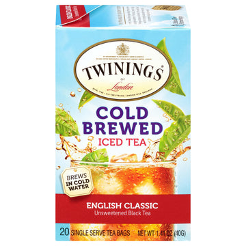 Twinings English Classic Cold Brew Iced Tea Bags, 20 Count (Pack of 6), Unsweetened Black Tea, Caffeinated, 120 Teabags