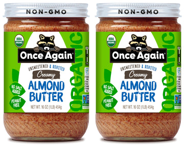Once Again 2 Pack Organic Creamy Almond Butter, 16oz - Roasted - Salt Free, Unsweetened - USDA Organic, Gluten Free Certified, P