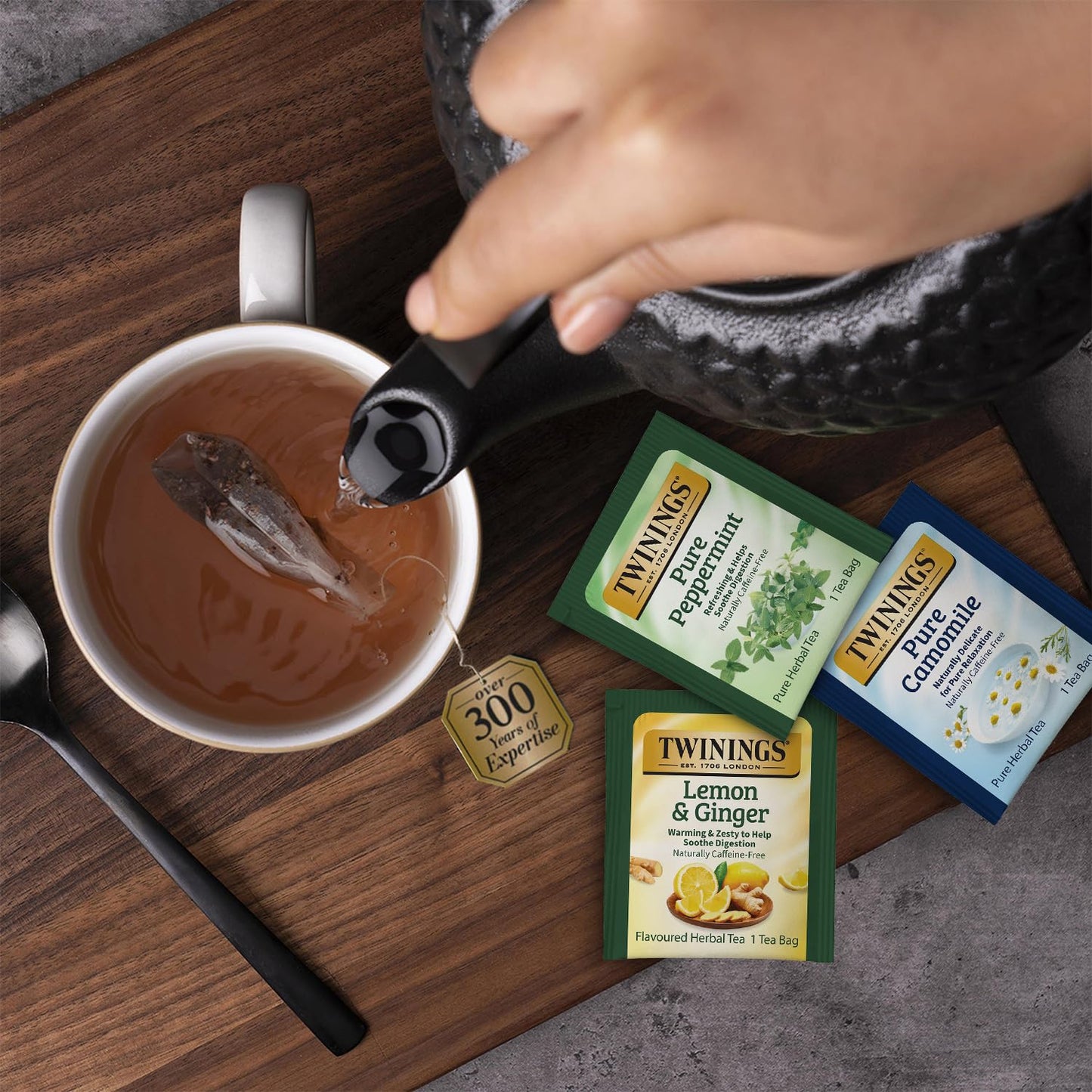 Twinings Herbal Tea Variety Pack - Pure Peppermint, Pure Camomile & Lemon Ginger - 20 Count Each (Pack of 3) - Caffeine-Free