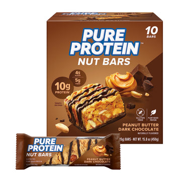 Pure Protein Nut Bars, Peanut Butter Dark Chocolate, 10G Protein, Gluten Free, Low Sugar, 1.65 Oz, 10 Pack (Packaging May Vary)