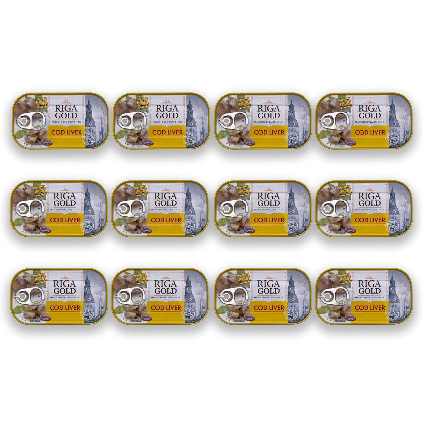 Riga Gold Cod Liver In Own Oil 4.27Oz/ 121G From Iceland (Pack 12)