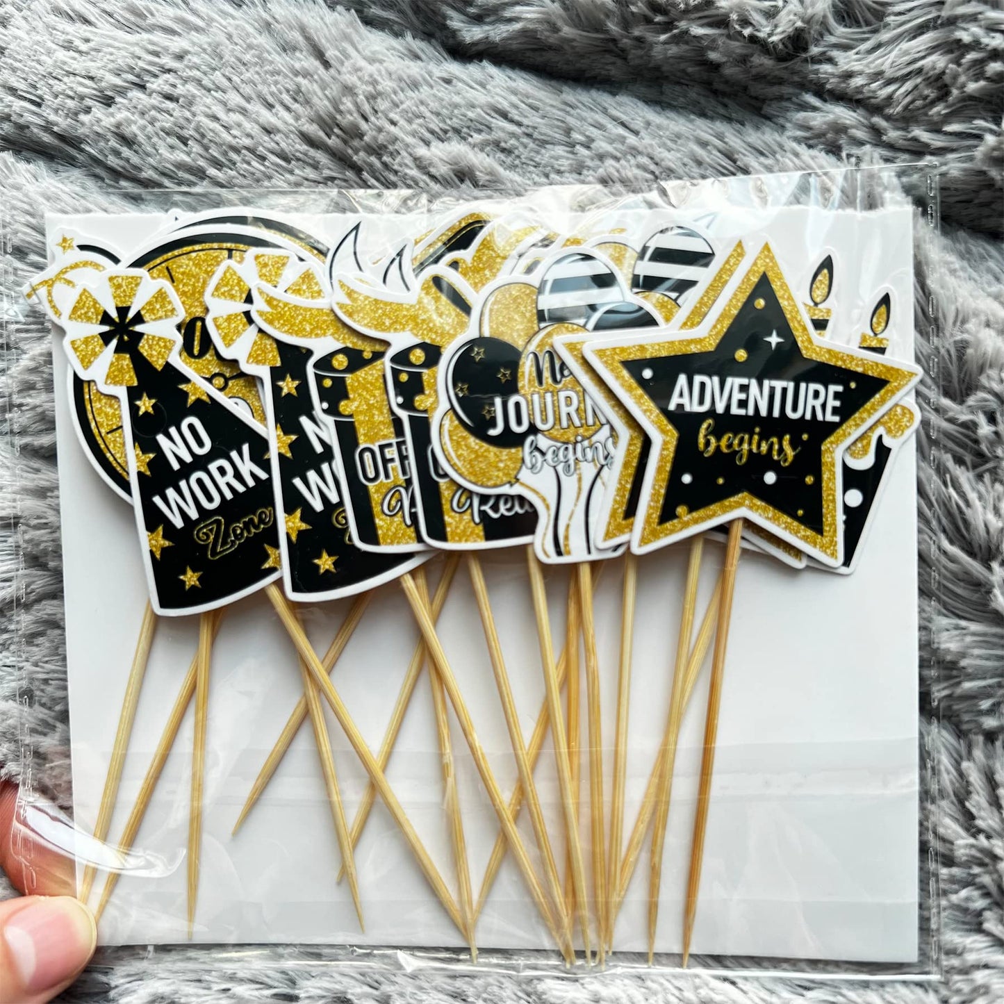 NANAGALI Happy Retirement Cupcake Toppers, 36 Pcs Gold Glitter Cake Decorations, Paper, No DIY, Retirement Theme