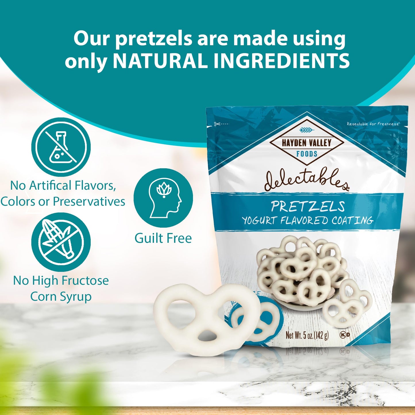 Hayden Valley Foods Vanilla Yogurt Covered Pretzels - Gourmet Snack - 5oz Resealable Bag