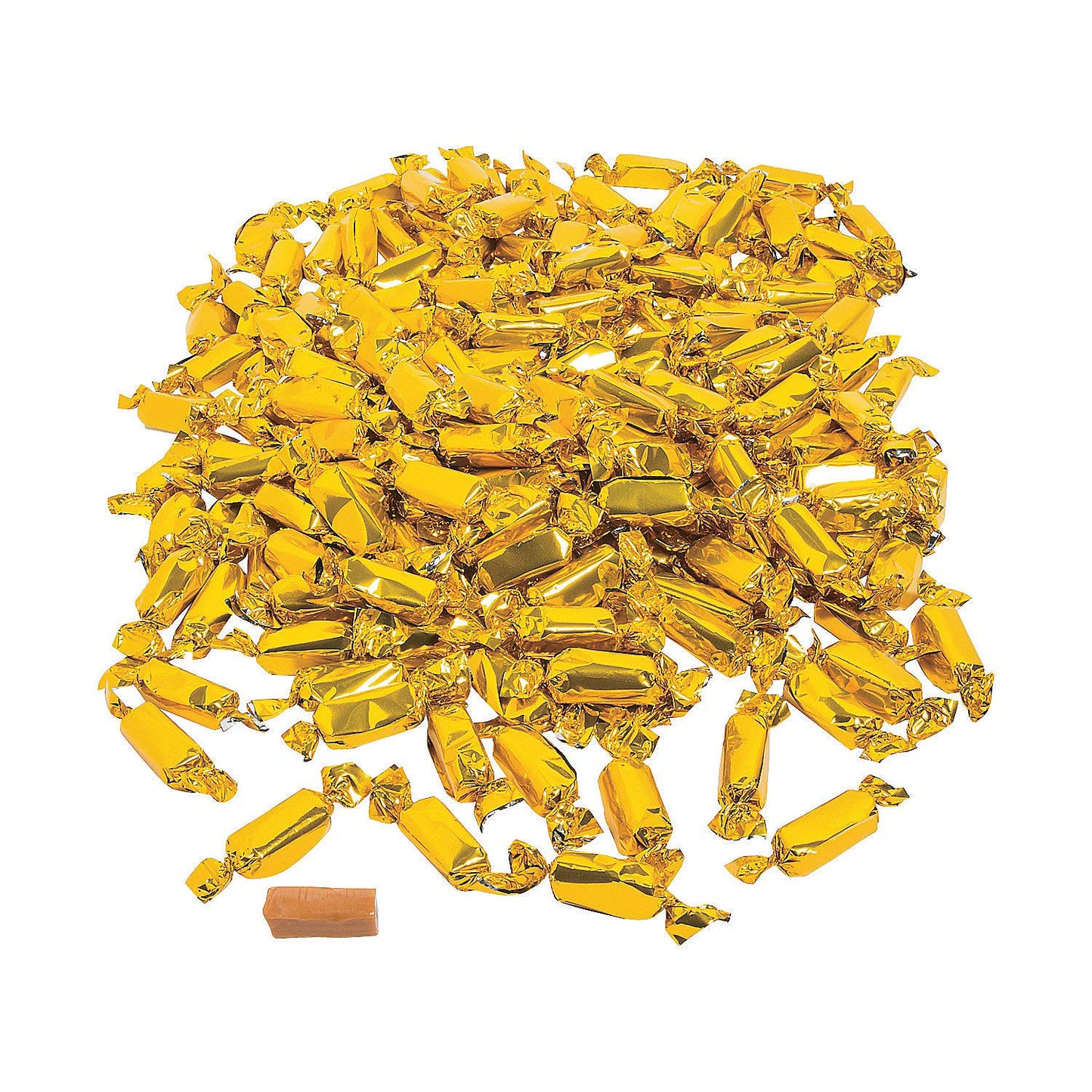 Fun Express Gold Foil Wrapped Caramels Bulk Candy - 2 Pounds Individually Wrapped Top-Grade Chewy Caramel Candies For Wedding Receptions Party Favors & Candy Buffets | Approx 189 Pieces