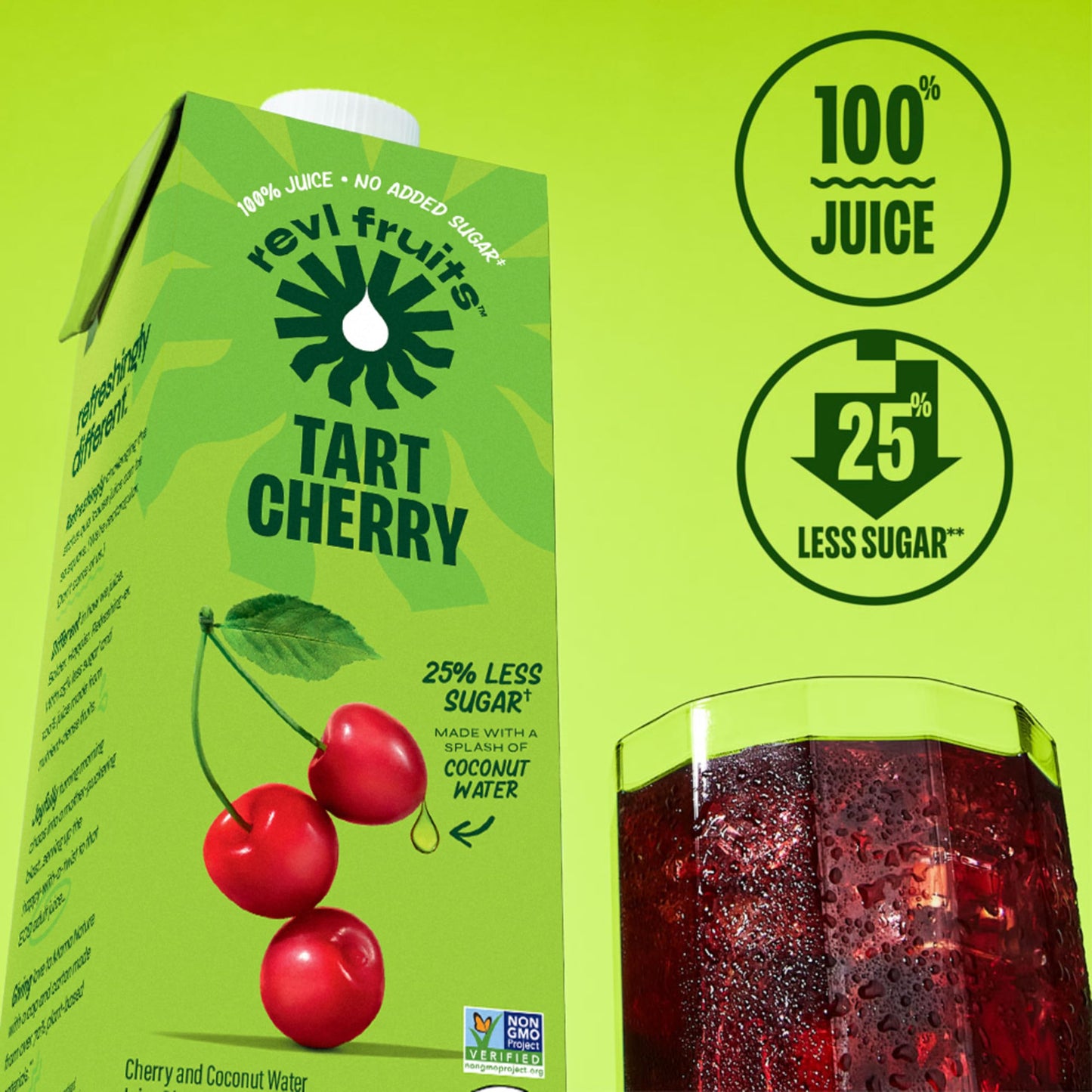 REVL FRUITS 100% Juice Tart Cherry, No Added Sugar, 32 Fl Oz Carton