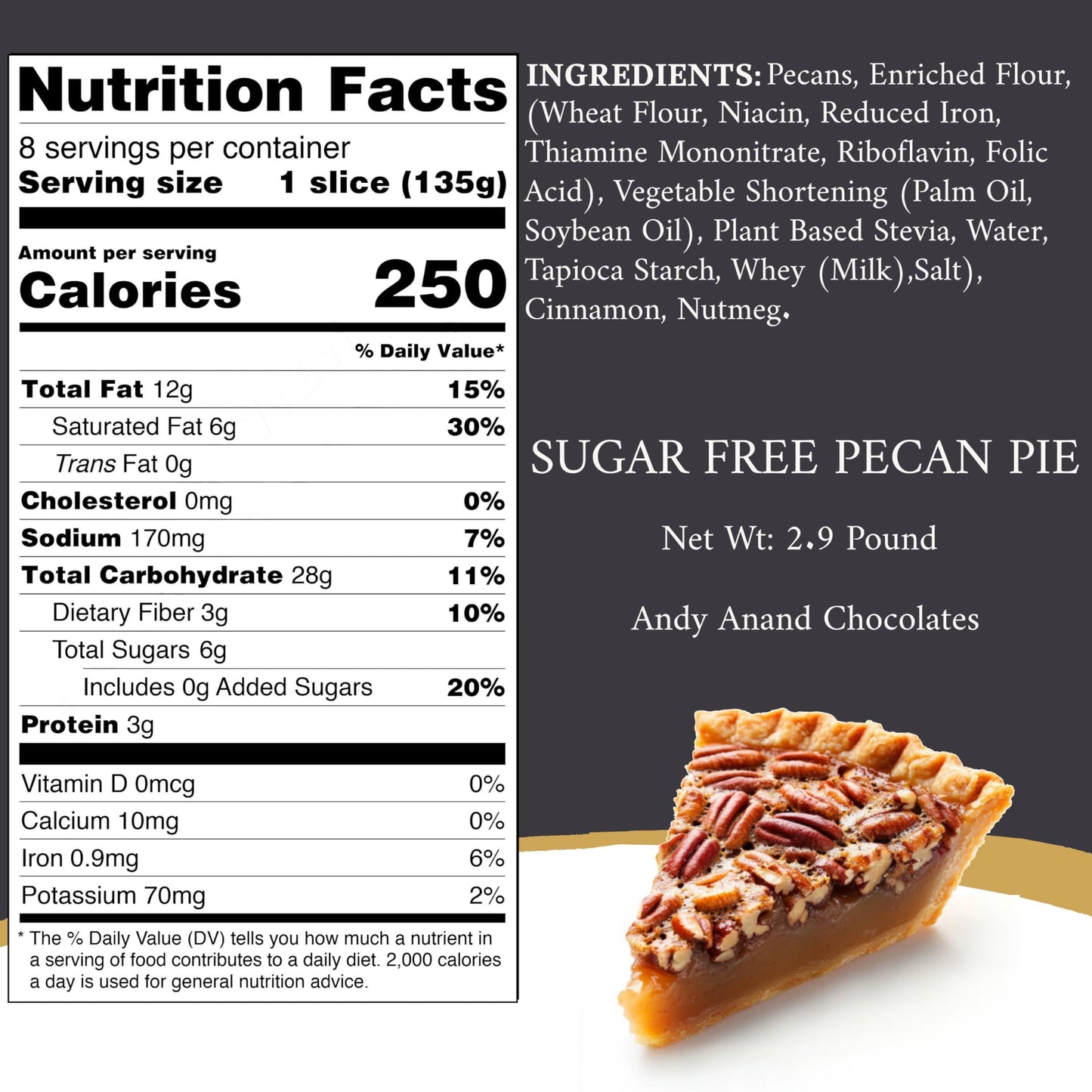 Andy Anand Sugar Free Pecan Pie - Enjoy The Amazing Taste Of A Classic Pecan Pie Without The Sugar! Perfect For Guilt-Free Celeb