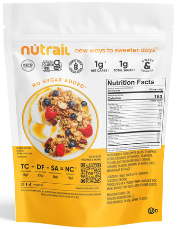 Nutrail Nut Granola Cereal, Honey Nut, No Sugar Added, Keto, Low Carb, Gluten Free, Grain Free, Healthy Breakfast 8 Oz. 6 Count