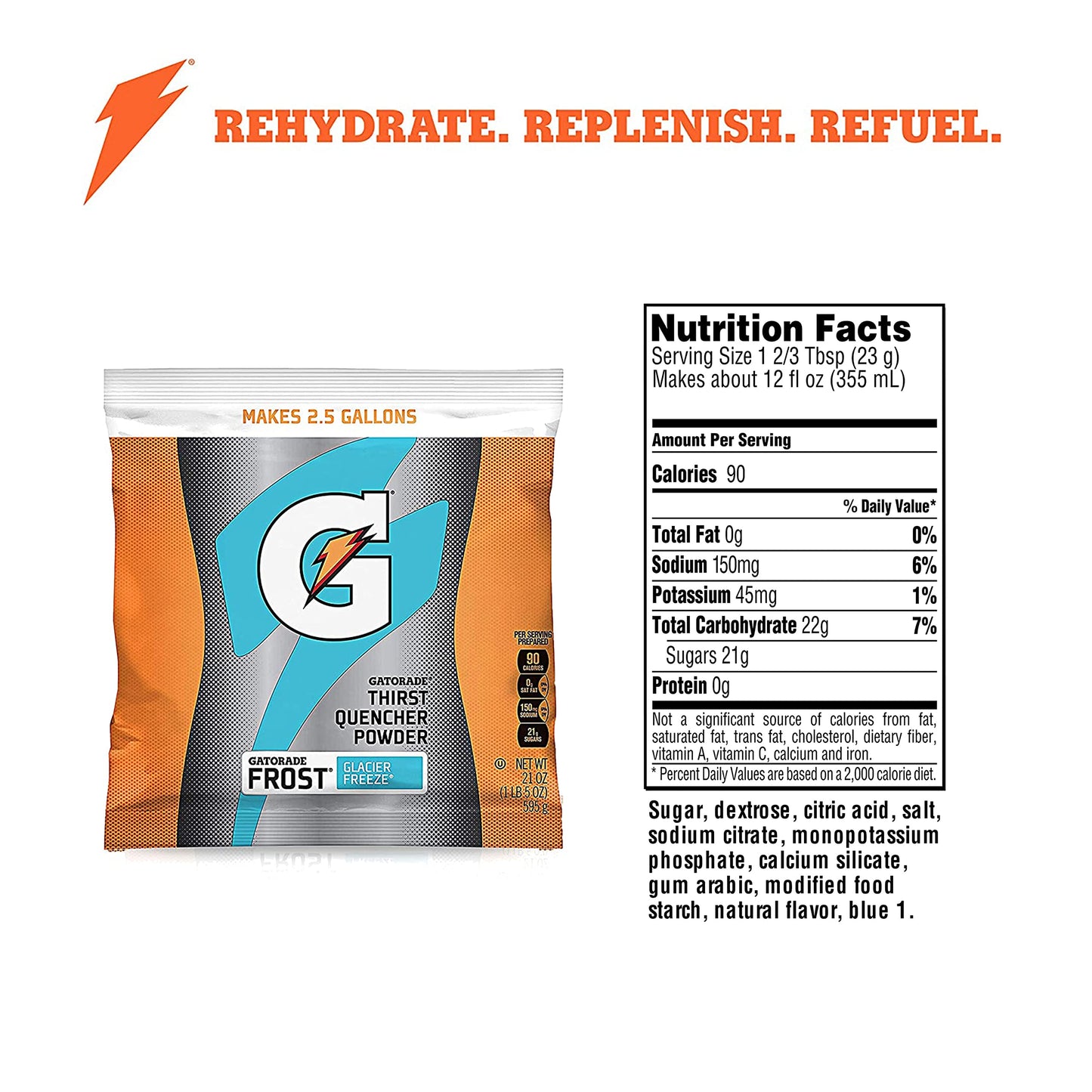 Gatorade Instant Powder, Glacier Freeze, 21 Ounce (Pack Of 32)