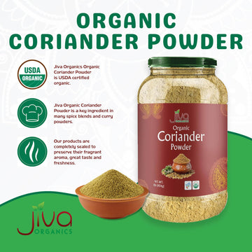 Jiva Organic Coriander Powder 1 Pound Large Jar (16Oz) - Pure, Non-Gmo, Lab Tested, 100% Raw Ground Coriander From India