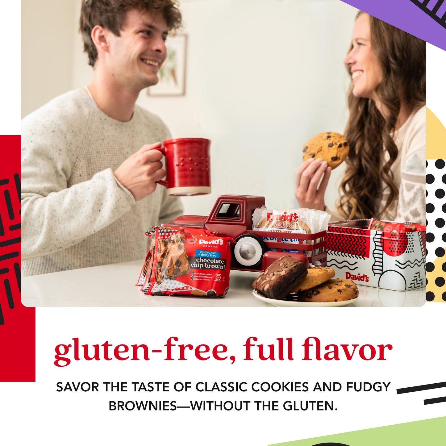 DAVIDS COOKIES Gluten-Free Cookie & Brownie Sampler Tin – Classic Chocolate Chip & Fudgy Brownies – Gourmet Bakery Gift