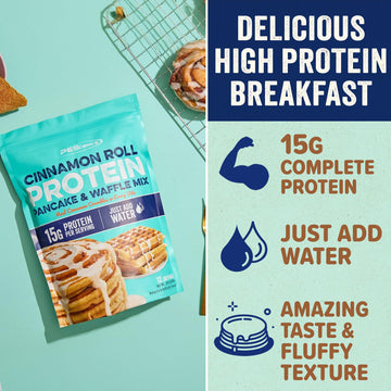 PEScience Protein Pancake Mix, Just Add Water, Whey & Casein Blend, Cinnamon Roll, 29.6 Ounce