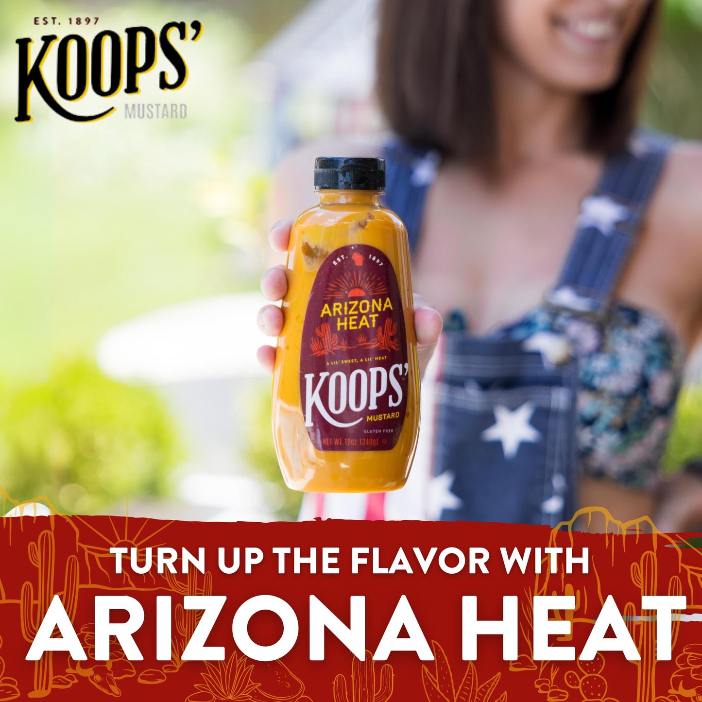 KOOPS Arizona Heat Mustard, Sweet and Spicy, Gluten-Free, Kosher, 12 Oz, Pack of 2