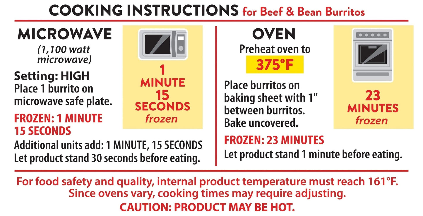 El Monterey Beef & Bean Burritos, 32 Oz, 8 Count (Frozen)