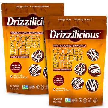 Drizzilicious Mini Rice Cakes Cookies & Cream - Rice Crisps, Healthy Snack For Adults And Kids, Flavored Rice Cakes, Vegan, Glut
