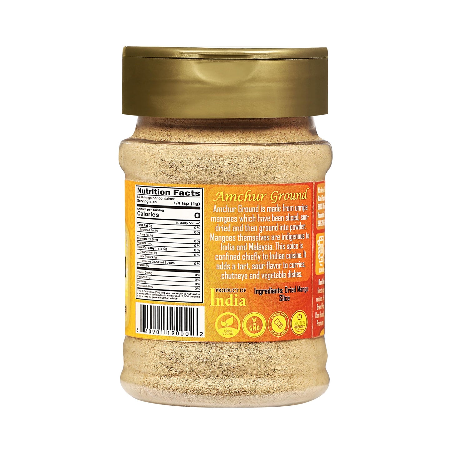 Rani Amchur (Mango) Ground Powder Spice 3oz (85g) PET Jar ~ All Natural, Indian Origin | No Color | Gluten Friendly | Vegan | NO