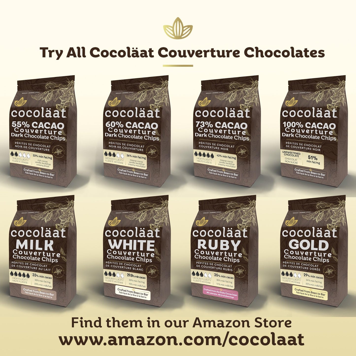 Cocoläat Dark Couverture Chocolate Chips, 73% Cocoa, 12 oz, Culinary Grade, Dark Brown, Resealable Pouch