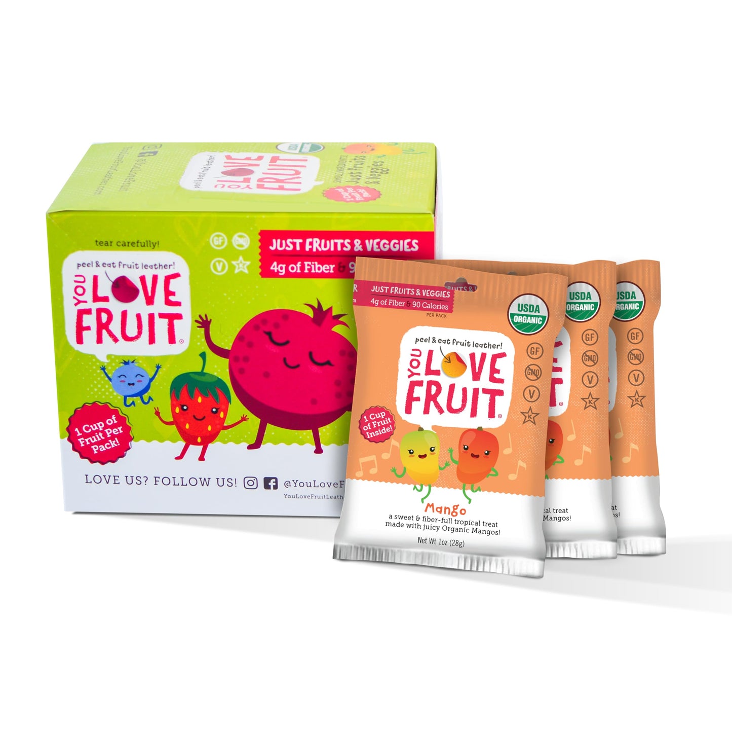 You Love Fruit - Mango All Natural Fruit Snacks Healthy Snack Pack Real Fruit! Gluten Free Non Gmo Vegan Low Carb Low Fat Kosher Variety Pack Great For Adding To Gift Box 1.0 Oz (Pack Of 12)
