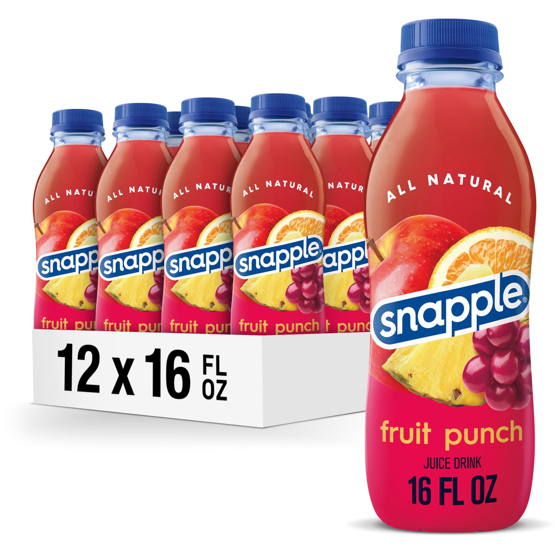Snapple Fruit Punch Juice Drink, 16 Fl Oz Recycled Plastic Bottle, Pack Of 12