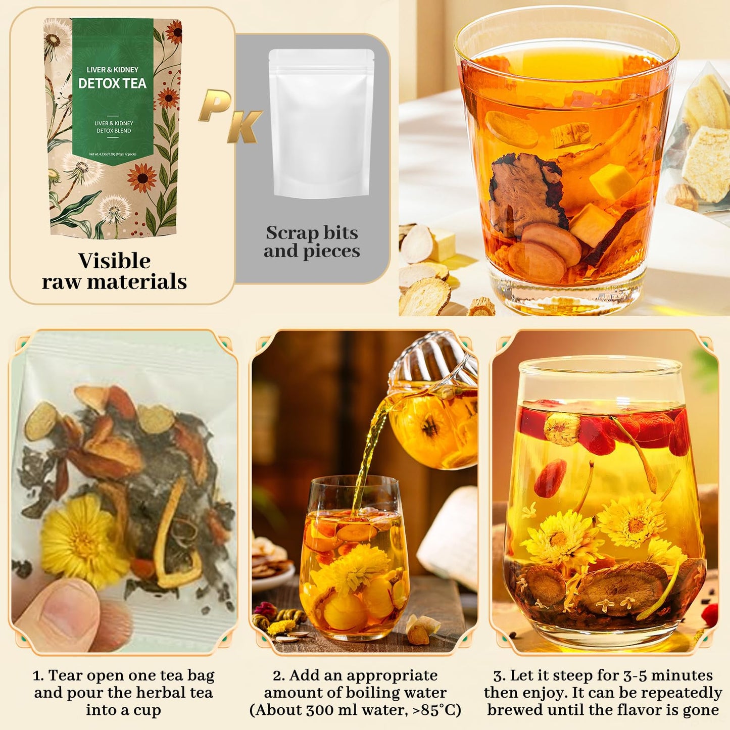 Liver & Kidney Detox Tea - Dandelion Wolfberry Tea 7 Herbal Ingredients Blend Goji Berry Chrysanthemum Chinese Cassia Seed Kidney Cleanse (1)