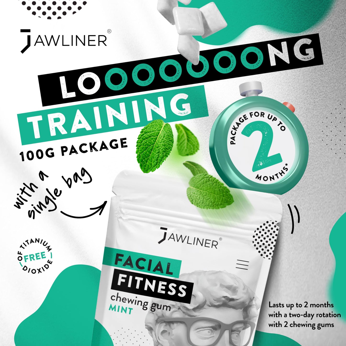 Jawliner Fitness Chewing Gum (2 Months Pack) Jawline Sugar Free Mint Gum - - Jawline Exerciser For Mewing And Shapen The Jaw - 1