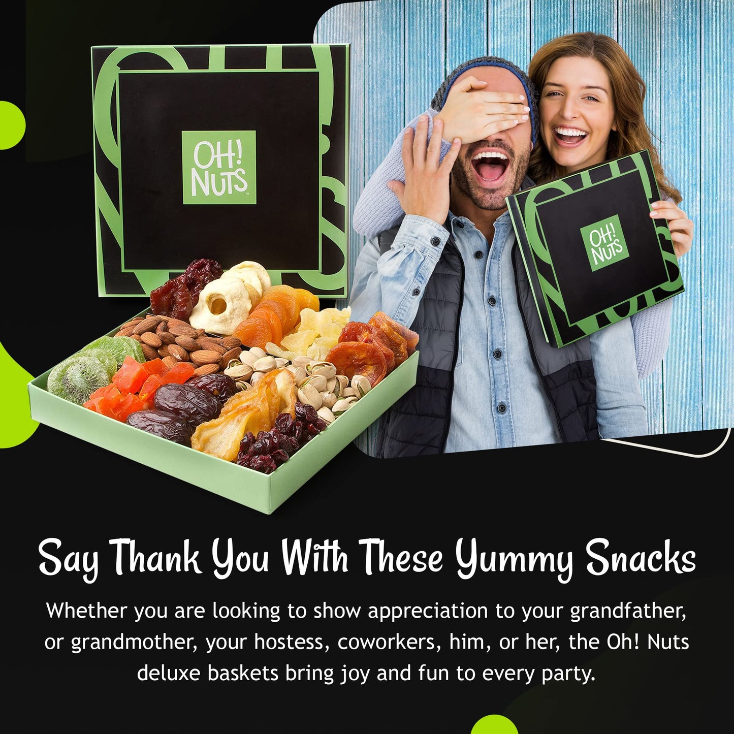 Dried Fruit and Nuts Gift Basket Assorted Holiday Snack Box - Birthday, Anniversary, Corporate Treat Box for Women, Men - by Oh