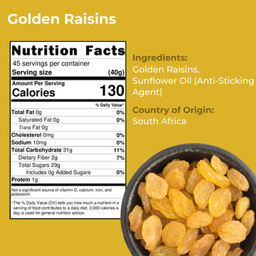 Amrita Golden Raisins, No Added Sugar, Gluten Free, 4 lb Resealable Bag, Yellow and White, Vegan Snacks