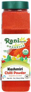 Rani Organic Kashmiri Chilli Powder (Deggi Mirch, Low Heat) 16oz (1lb) 454g PET Jar ~ All Natural | Vegan | Gluten Friendly | NO