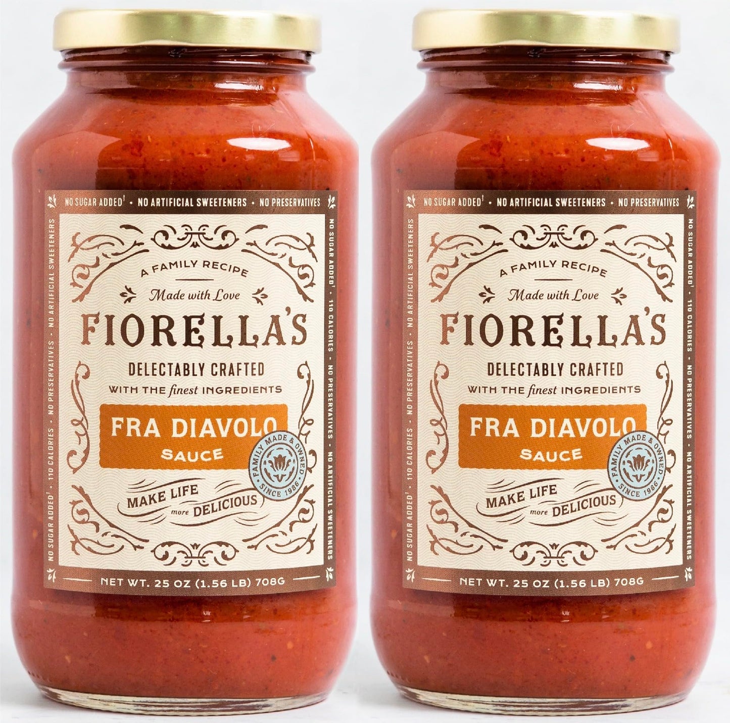 FiorellaS Fra Diavolo Arrabbiata Sauce - Tomato Sauce Made With Fresh Ingredients - Seed Oil Free No Sugar Added No Preservatives Added No Artificial Sweeteners Pasta Sauce 25 Oz (Pack Of 2)