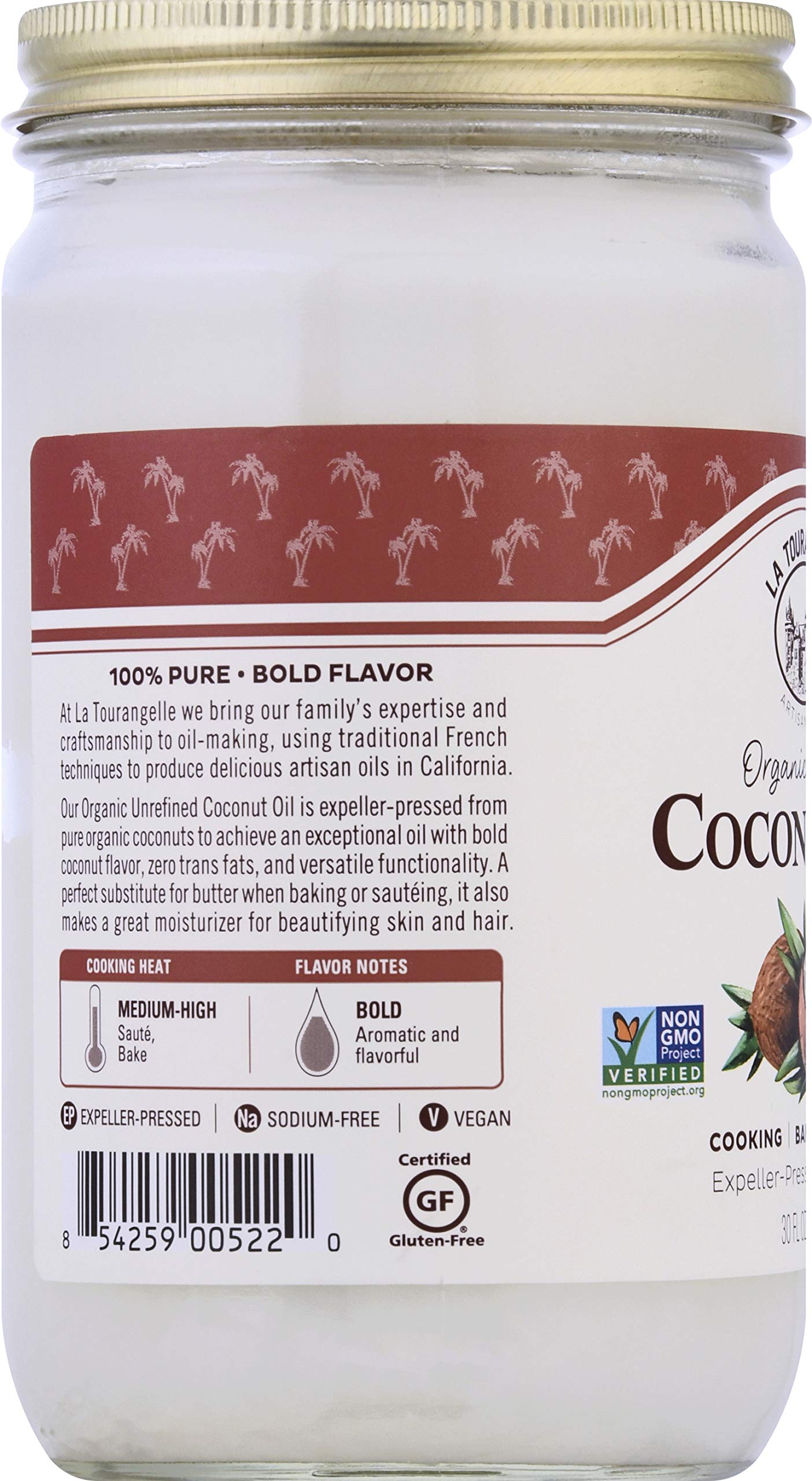 La Tourangelle, Organic Virgin Unrefined Coconut Oil, Great For Cooking, Baking, Hair, And Skin Care,Clear,30 Fl Oz (Pack Of 1),