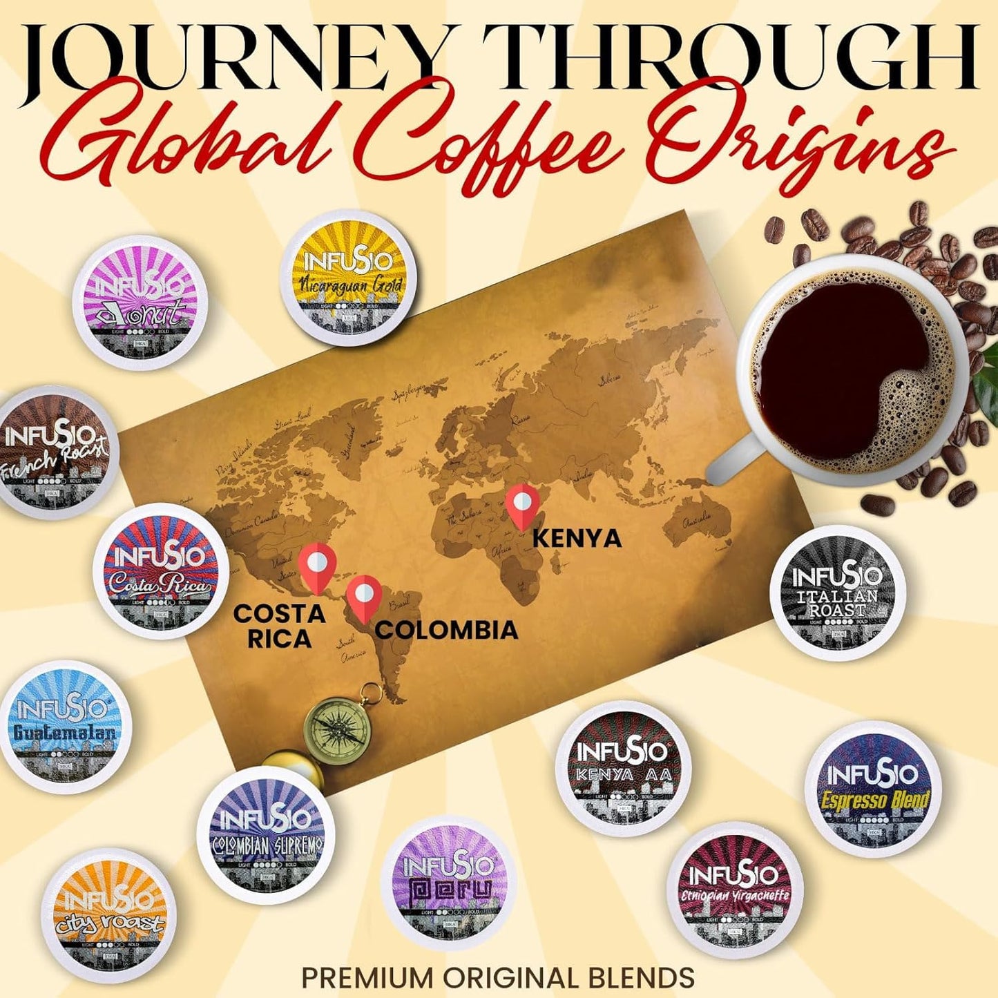 InfuSio Coffee Pods - 96 Count City Roast Medium Roast for Keurig K Cups - Compatible Single Serve Pods