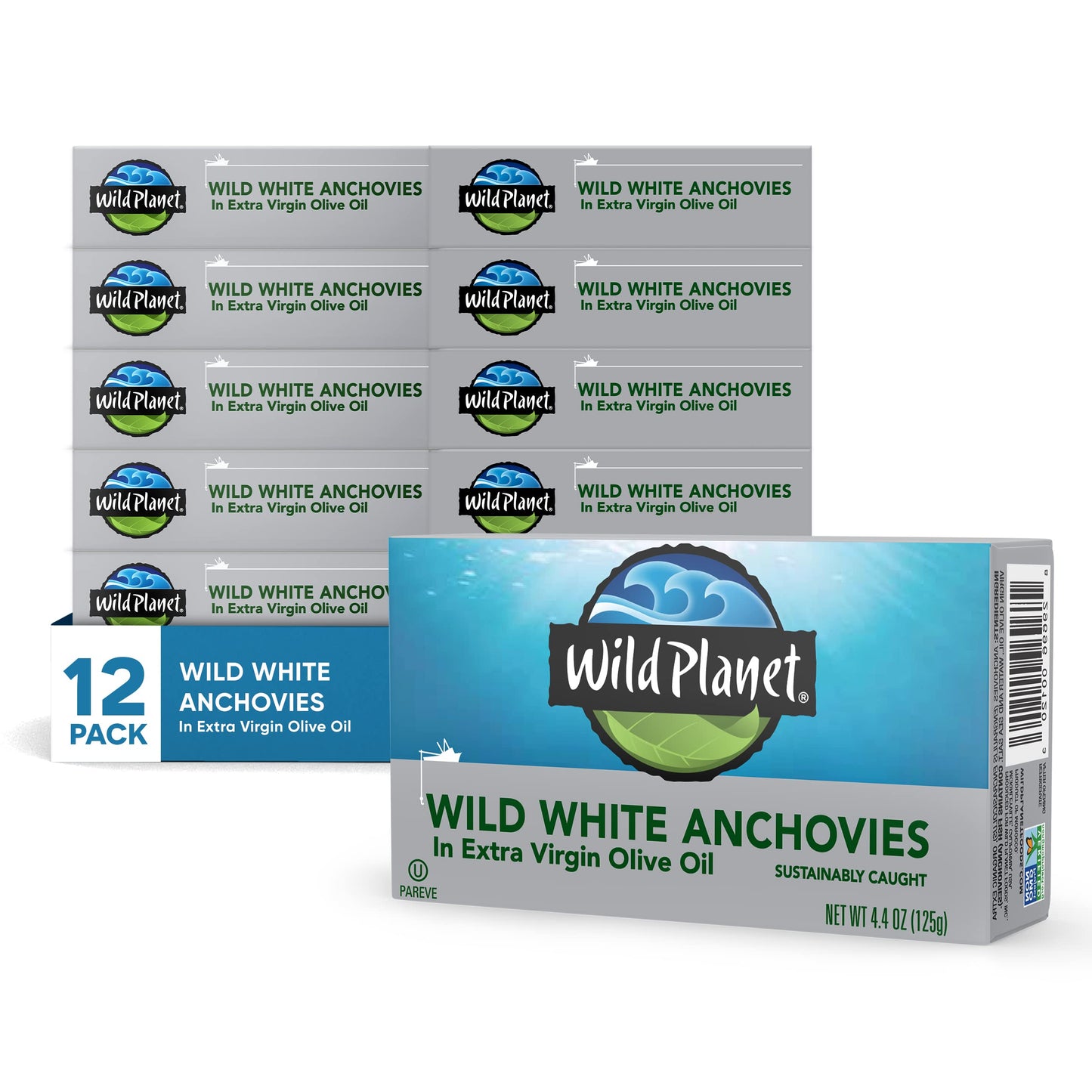 Wild Planet Wild White Anchovies In Extra Virgin Olive Oil, Tinned Fish, 4.4 Ounce, Pack Of 12