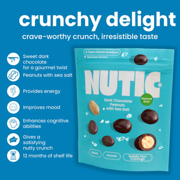 Nutic Sea Salt Dark Chocolate Covered Peanuts - 2 Lb. Luxurious Gourmet Snack Ideal For Dark Chocolate, Almond & Cashew Lovers,