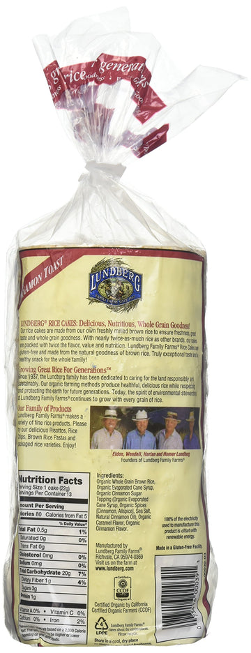 Lundberg Organic Rice Cakes, Cinnamon Toast Flavor, 9.42 Ounce Pack - Crunchy Gluten-Free Snack, Perfect for Healthy Eating