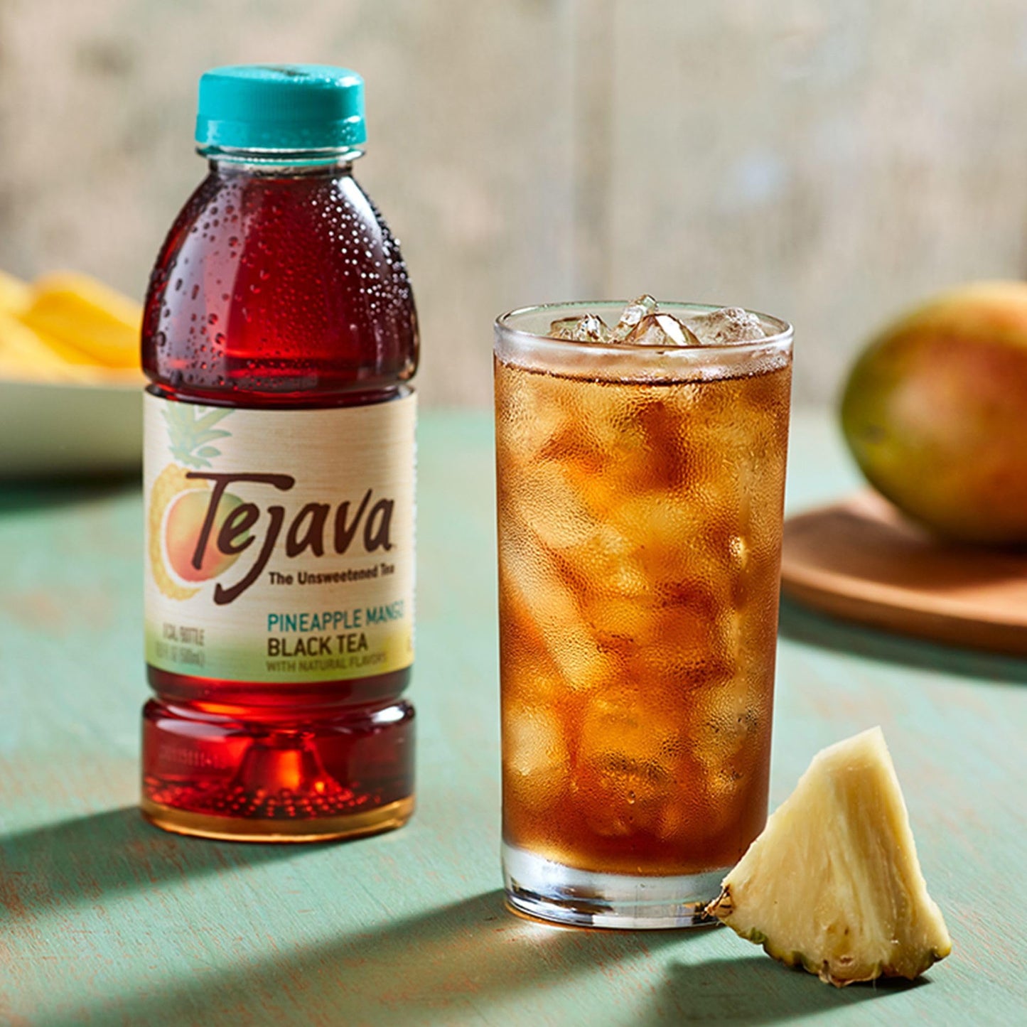 Tejava Pineapple Mango Black Iced Tea, 12 Pack, 16.7Oz Pet Bottles, Unsweetened, Non-Gmo, Kosher, No Sugar Or Sweeteners, No Cal