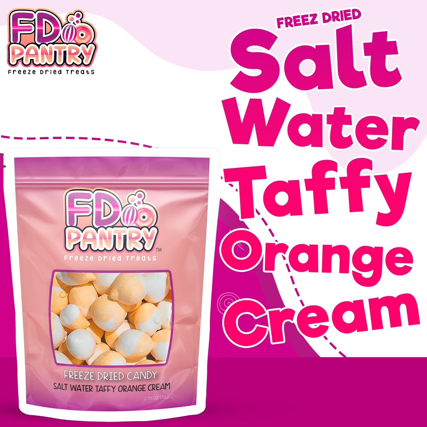 Freeze Dried Candy - Freeze Dried Salt Water Taffy Treats (Orange Cream 2.75 Oz)