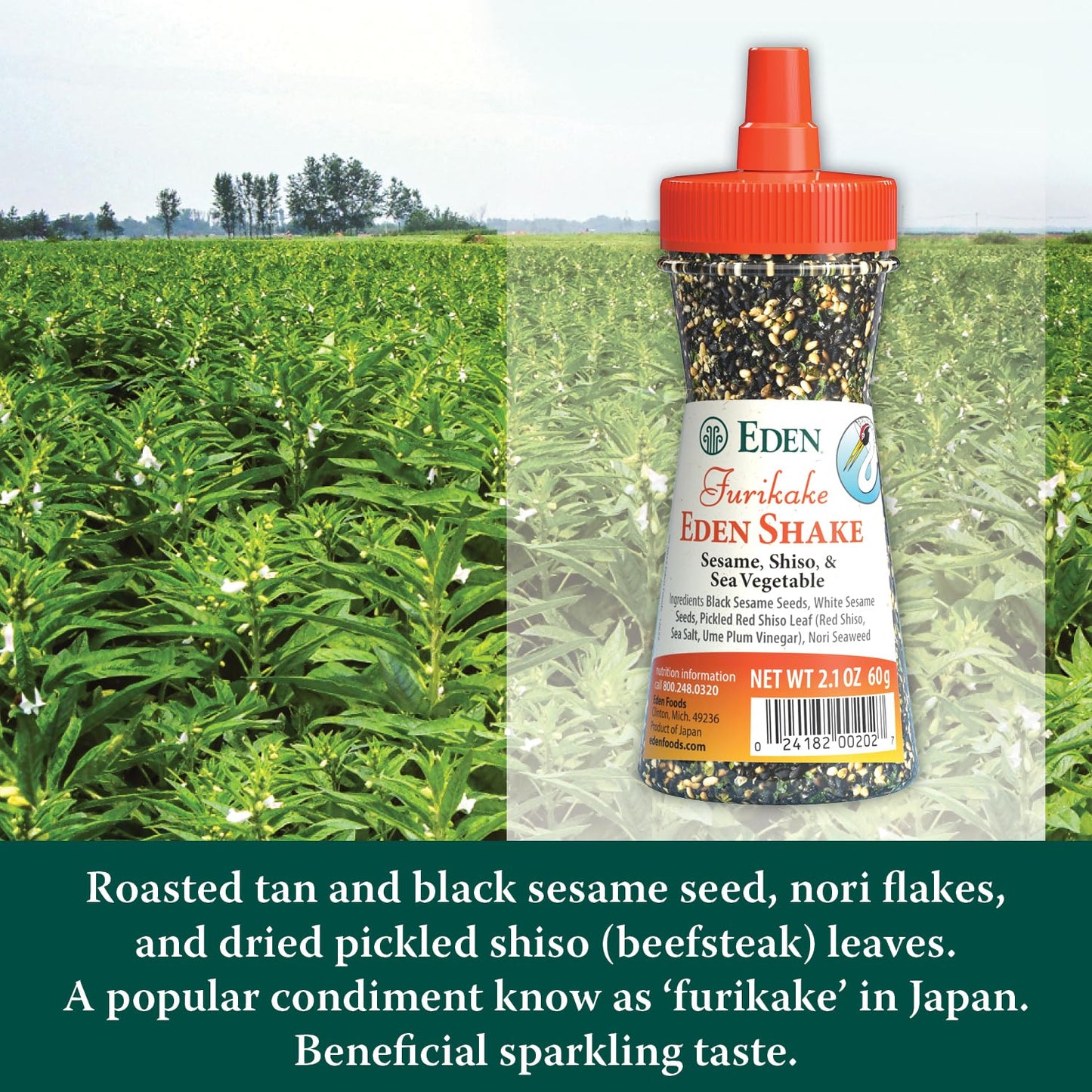 Eden Shake Furikake, Made In Japan, Rice Seasoning, No Sugar, Seaweed, Nori, Pickled Red Shiso Leaf, Black And White Sesame Seeds, Rice Topping, Onigiri, 2.1 Oz