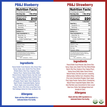 Betty Lous PB&J Bars Variety Pack, Gluten Free, Vegan, 12 Count (6 Strawberry, 6 Blueberry), Individually Wrapped