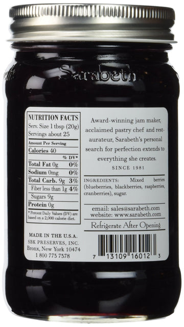 Sarabeths Mixed Berry Fruit Spread, 18 oz, 1.125 lb, Pack of 1