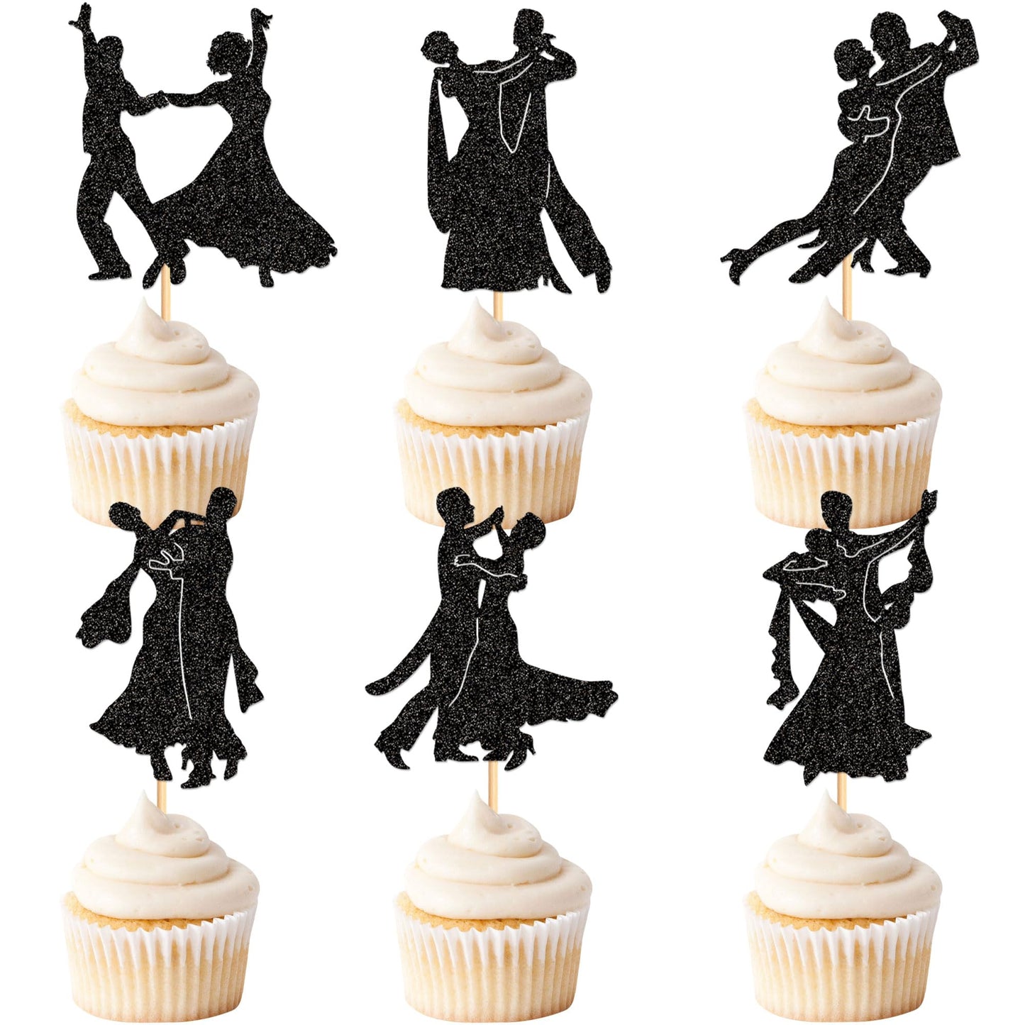 Ercadio 24 Pcs Tango Dance Cupcake Toppers Black Glitter Adulthood Ceremony Dancing Girl Boy Cake Birthday Picks For Dancing Cak