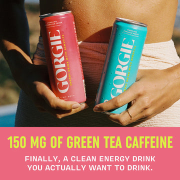 GORGIE Sugar-Free Natural Energy Drink, Green Tea & B Vitamins, 150mg Caffeine, Pack of 12
