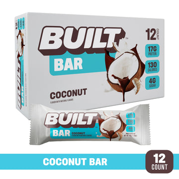 Built Bar, Protein Bars, 17G Protein Snacks, On-The-Go Bars With Only 130 Calories & 4G Sugar, Coconut, 12 Count