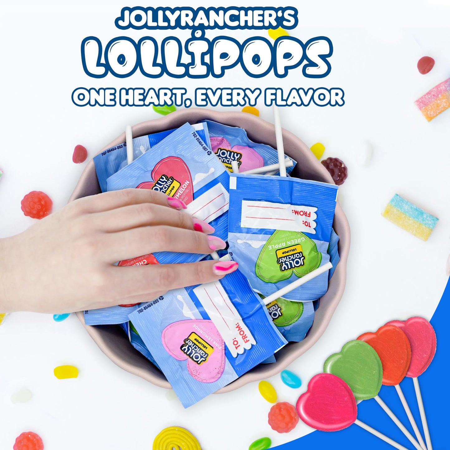 Jolly Ranchers Heart Lollipops - 40 Count Bag - Bulk Valentine Candy, Assorted Fruit Flavors - Heart-Shaped Lollipops For Partie