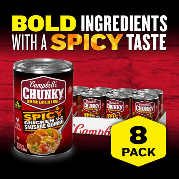 Campbell's Chunky Spicy Chicken & Sausage Gumbo Soup, 16.1 oz Can, Case of 8 - Hearty & Flavorful Meal Option