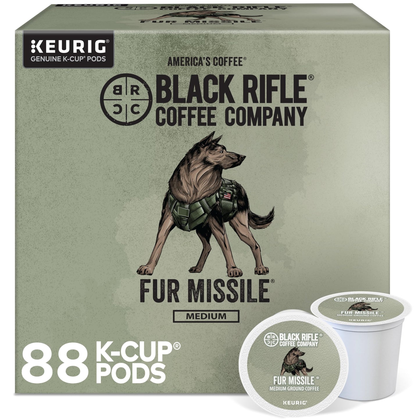 Black Coffee Company Fur Missile Medium Roast Coffee Pods - 100% Arabica Tasting Notes of Walnut Brown Sugar & Guava - Single Serve K-Cup Compatible 88 Count