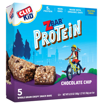 Clif Kid Zbar Protein - Chocolate Chip - Crispy Whole Grain Snack Bars - Made With Organic Oats - Non-Gmo - 5G Protein - 1.27 Oz