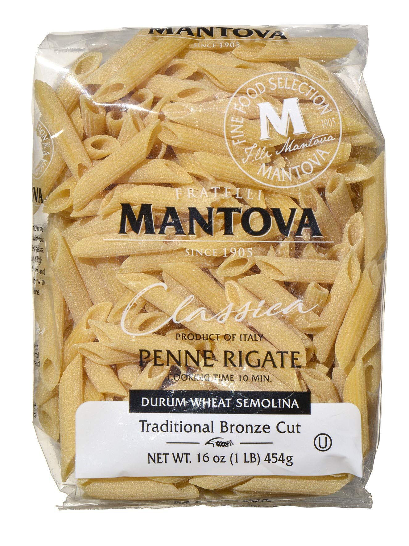 Mantova Italian Bronze Die Penne Rigate Pasta - 100% Durum Wheat Semolina Bronze Die Penne Rigate - - Product Of Italy 16 Oz (Pa