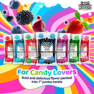 Sweet Roots By Happy Bites Black Licorice Twists (16 Oz) - Jumbo Size - Certified Kosher - Vegan - Gourmet - Low Fat